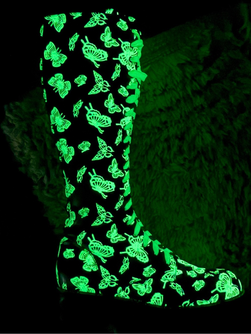 DOLLS KILL CLUB EXXX Glow In The Dark Platform Boots Butterfly Print SZ 9 - Picture 2 of 16